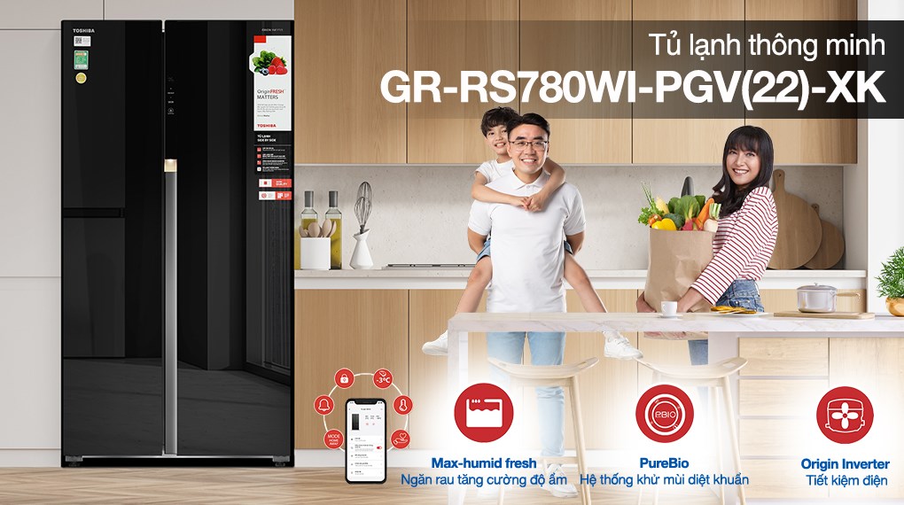Tủ Lạnh Toshiba Inverter 596 Lít Side By Side GR-RS780WI-PGV(22)-XK